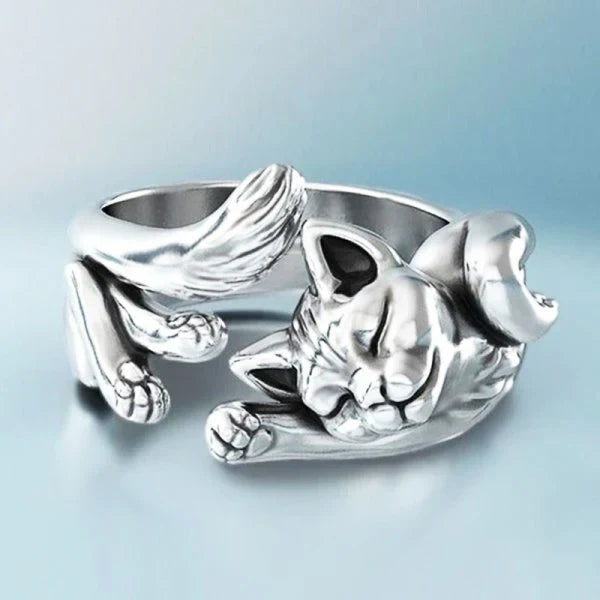Ariel -silver vintage cat ring
