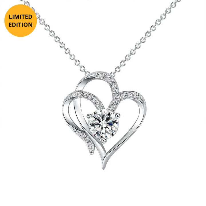 Tamila - Adjustable ladies' necklace with double heart & sparkling zirconia