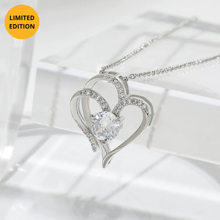 Tamila - Adjustable ladies' necklace with double heart & sparkling zirconia