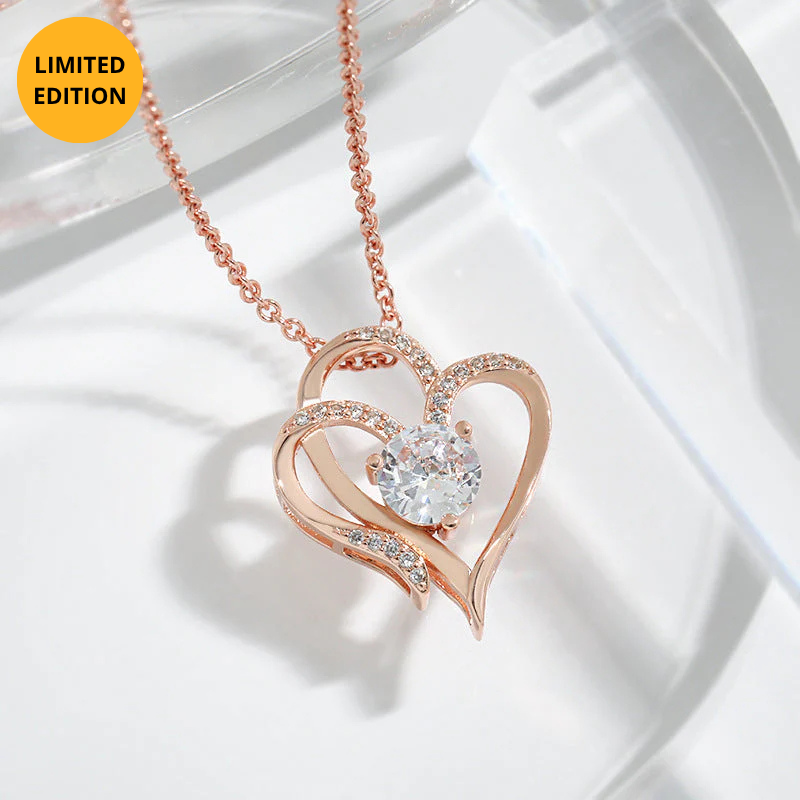 Tamila - Adjustable ladies' necklace with double heart & sparkling zirconia
