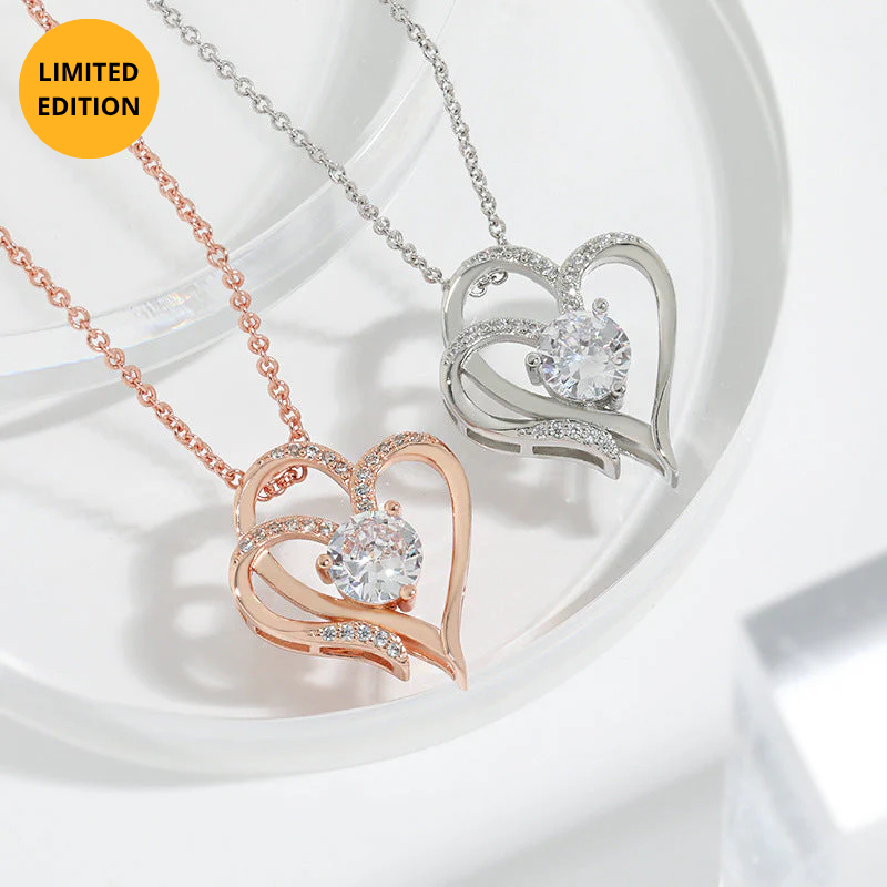 Tamila - Adjustable ladies' necklace with double heart & sparkling zirconia