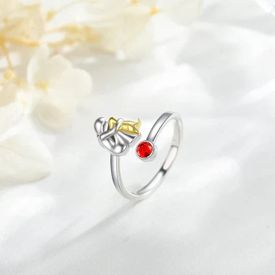 Sterling Silver Dog & Girl Ring - adjustable and symbolic - Erin