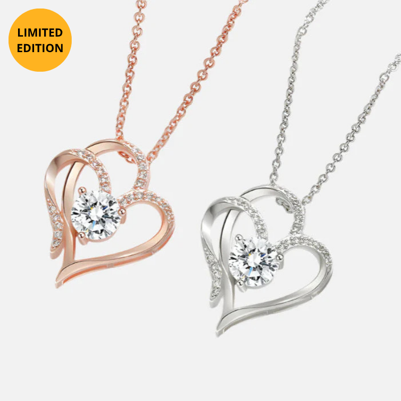 Tamila - Adjustable ladies' necklace with double heart & sparkling zirconia