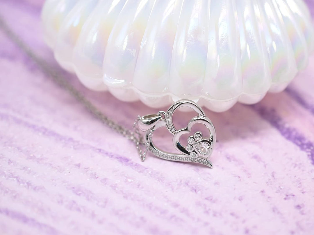 Sterling Silver Paw & Heart Necklace with Zirconia 5