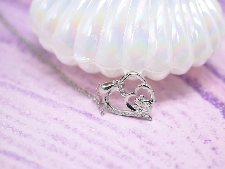 Sterling Silver Paw & Heart Necklace with Zirconia 5
