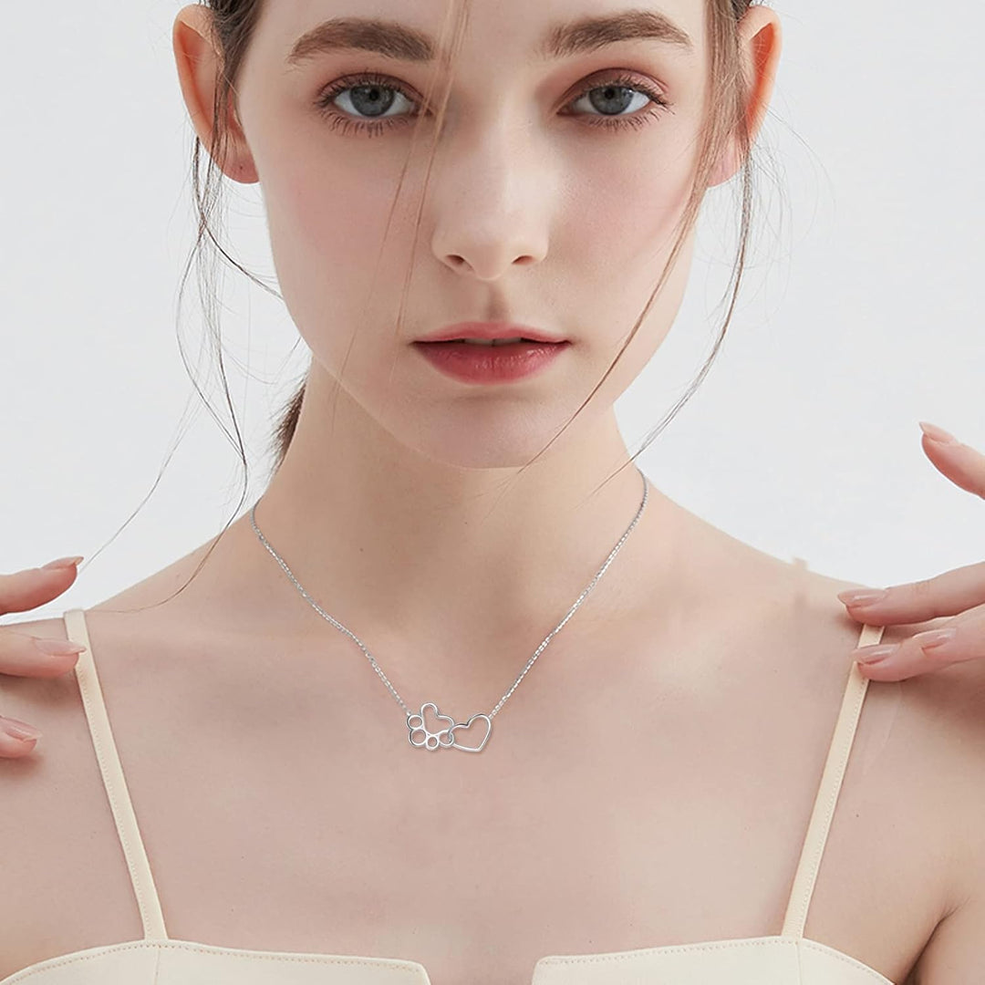 Sterling Silver Paw Print Necklace – Heart Crystal Pendant 4