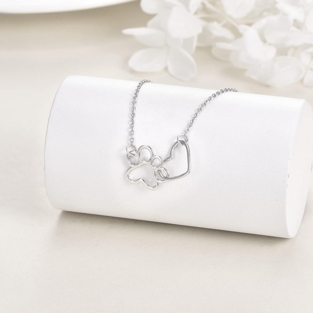 Sterling Silver Paw Print Necklace – Heart Crystal Pendant 3