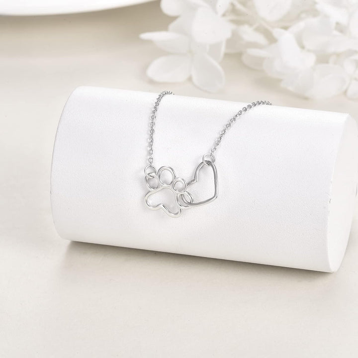 Sterling Silver Paw Print Necklace – Heart Crystal Pendant 3