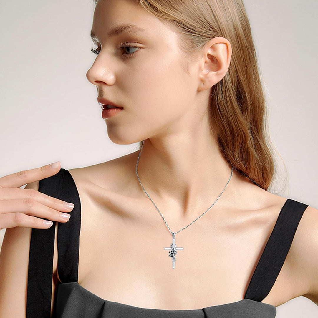 925 Sterling Silver Paw & Cross Necklace 3