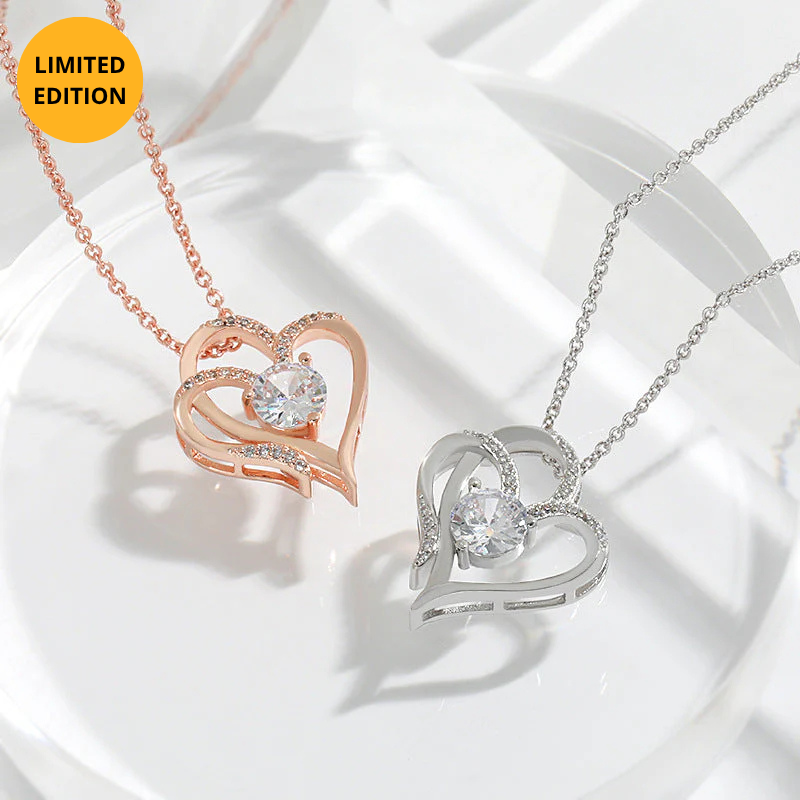 Tamila - Adjustable ladies' necklace with double heart & sparkling zirconia