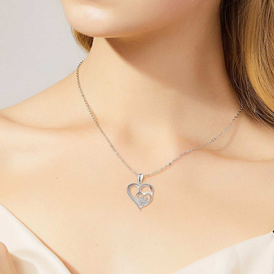 Sterling Silver Paw & Heart Necklace with Zirconia 4
