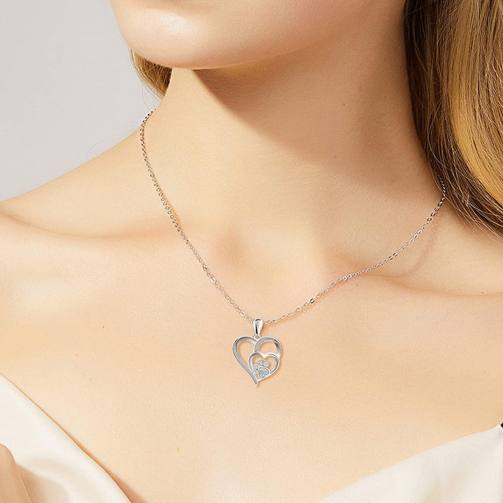 Sterling Silver Paw & Heart Necklace with Zirconia 4