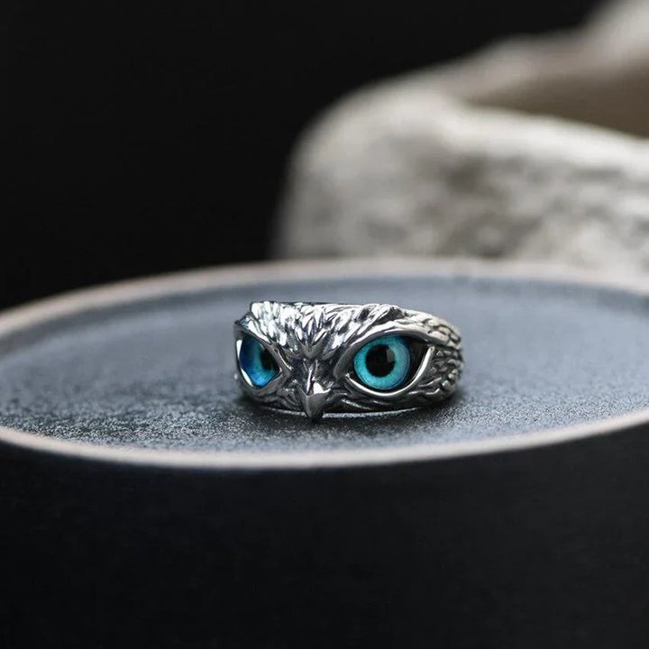 Silver owl ring with opal  - Rowan