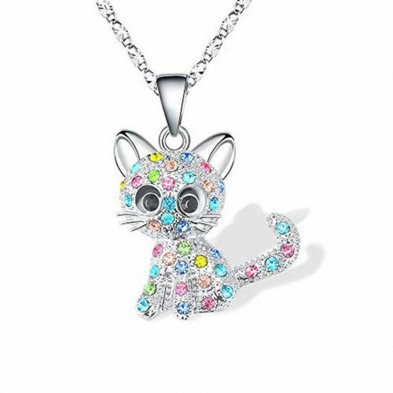 Silver Baby Kittens and Coloured Zirconia Necklace 4