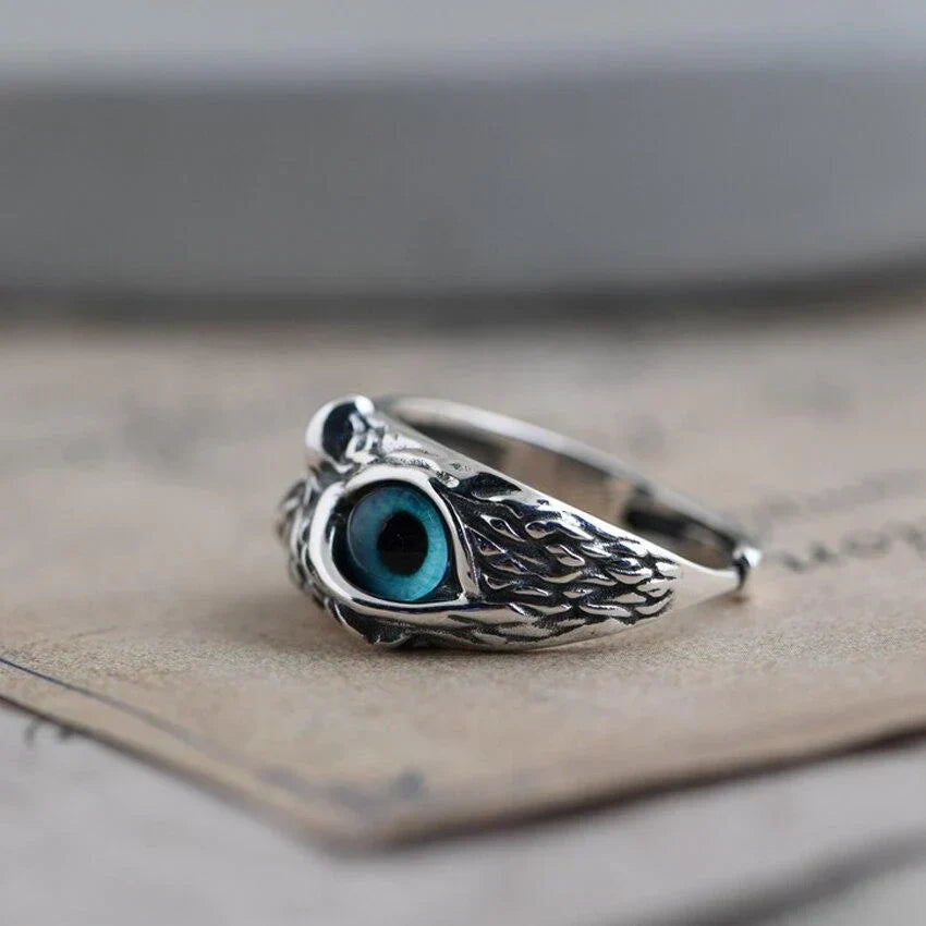 Silver owl ring with opal  - Rowan