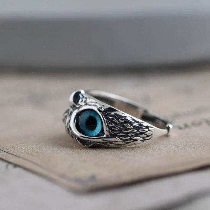 Silver owl ring with opal  - Rowan