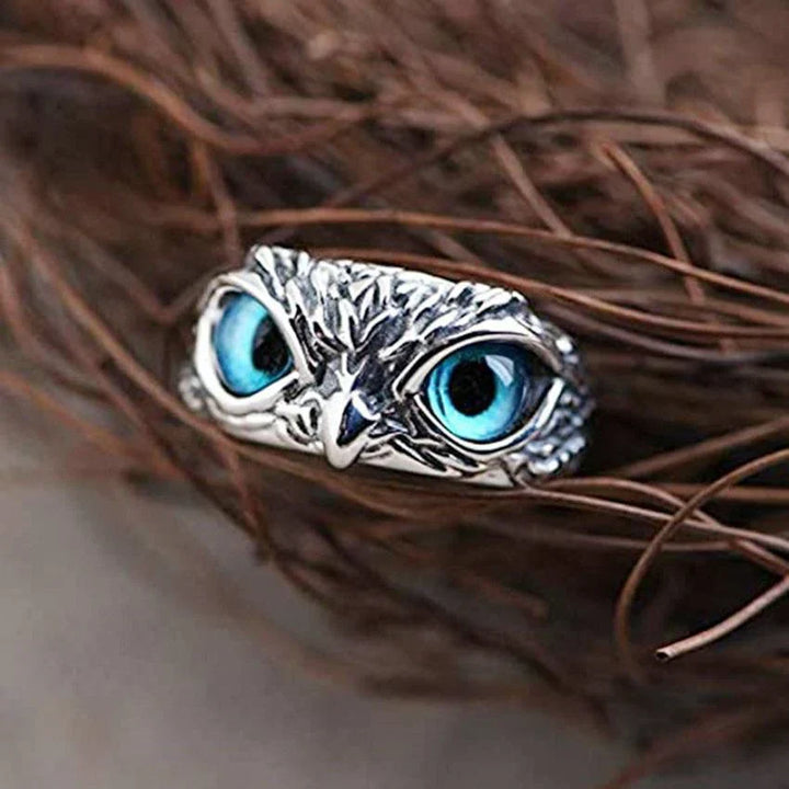 Silver owl ring with opal  - Rowan