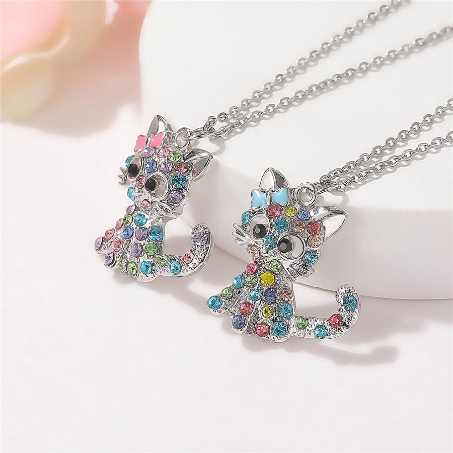 Silver Baby Kittens and Coloured Zirconia Necklace 2