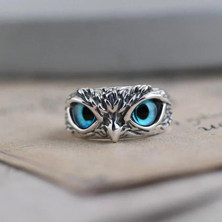 Silver owl ring with opal  - Rowan