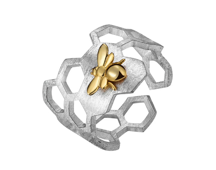 Adjustable honeycomb ring with 18k Gold honeycombs - Leah