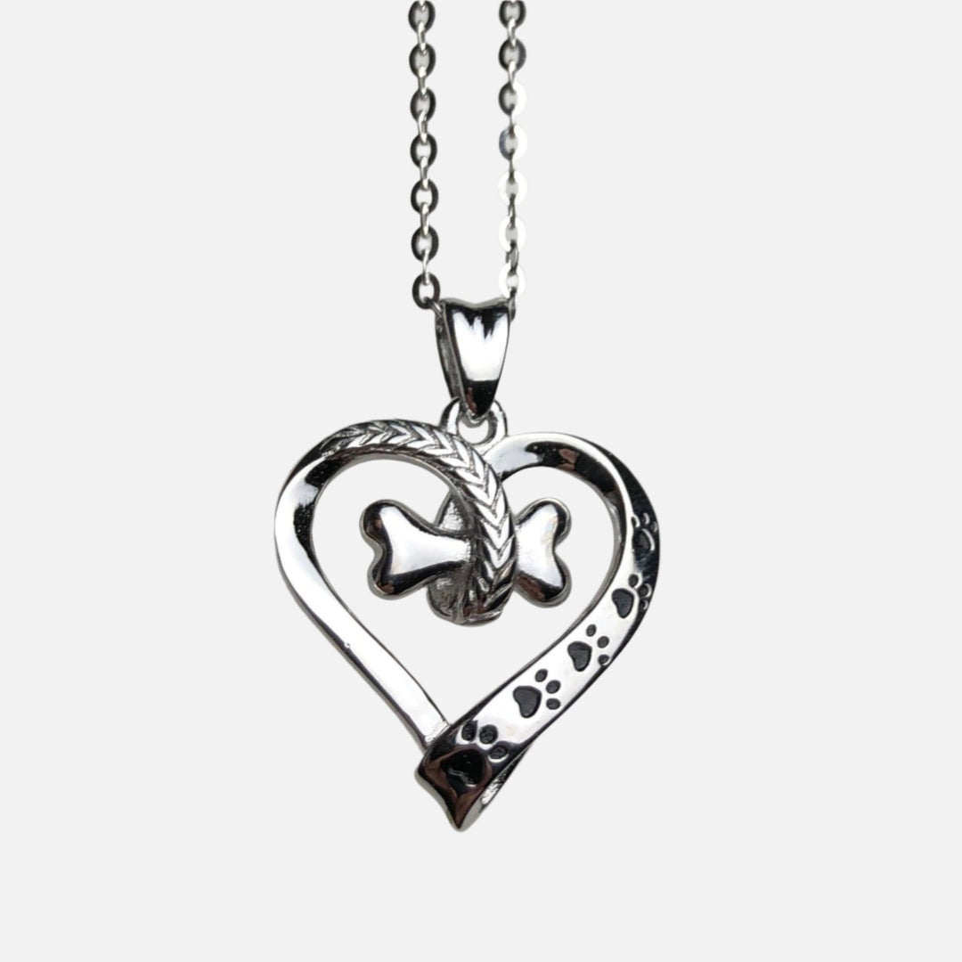 Dog Paw and Heart Necklace in Stainless Steel 2