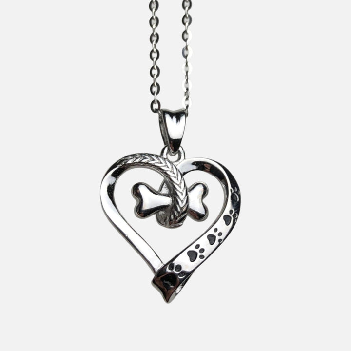 Dog Paw and Heart Necklace in Stainless Steel 2