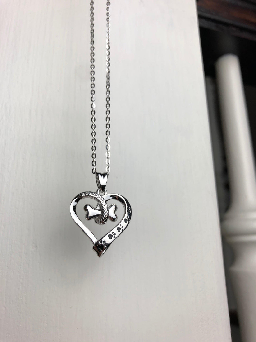Dog Paw and Heart Necklace in Stainless Steel 1