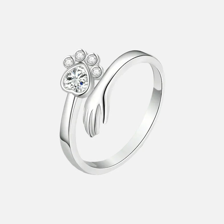 Tenley  - Adjustable ring made of 925 silver with hand-and-paw motif