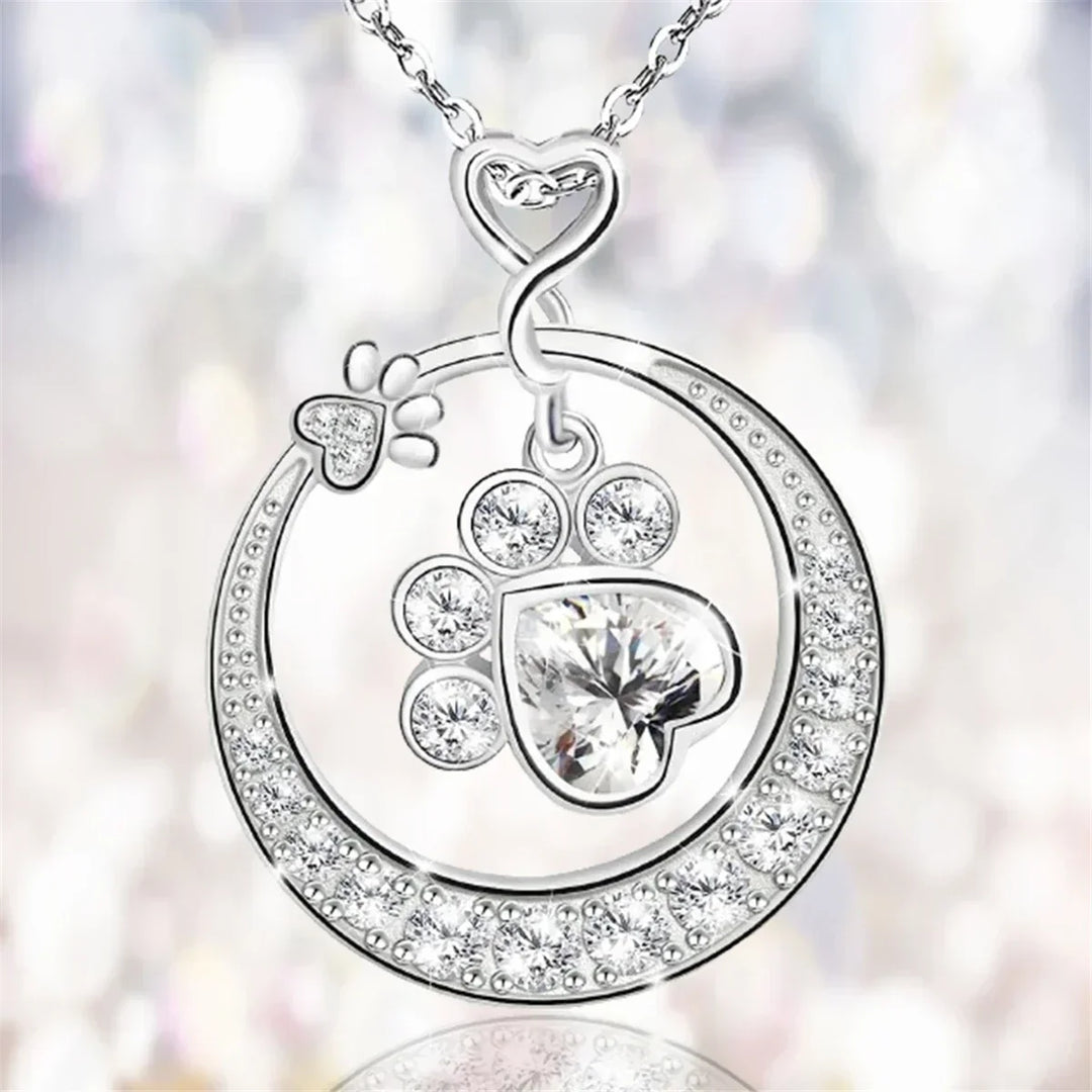 Cute Paw Print Necklace in 925 Sterling Silver with Cubic Zirconia 2