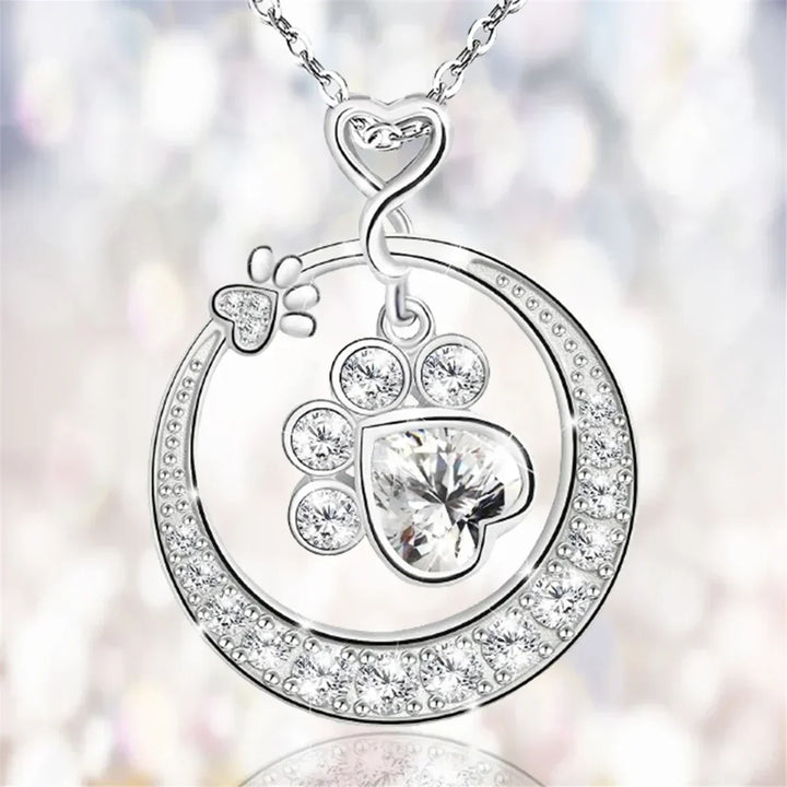 Cute Paw Print Necklace in 925 Sterling Silver with Cubic Zirconia 2