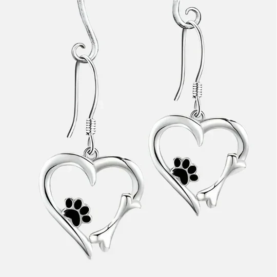 Yaritza- silver drop earrings with heart, paw & bones