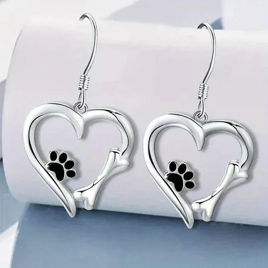 Yaritza- silver drop earrings with heart, paw & bones