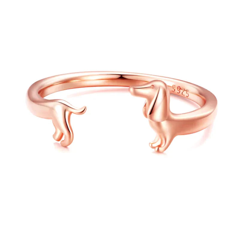 Quinn - Adjustable silver and gold dachshund ring in wraps