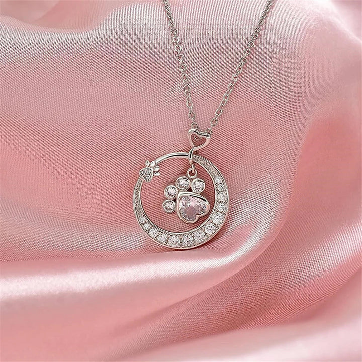 Cute Paw Print Necklace in 925 Sterling Silver with Cubic Zirconia 3