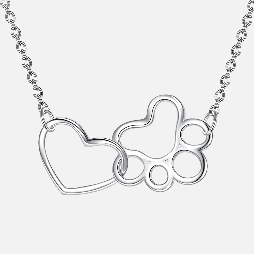 Sterling Silver Paw Print Necklace – Heart Crystal Pendant 2