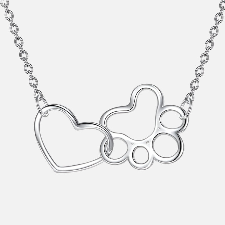 Sterling Silver Paw Print Necklace – Heart Crystal Pendant 2