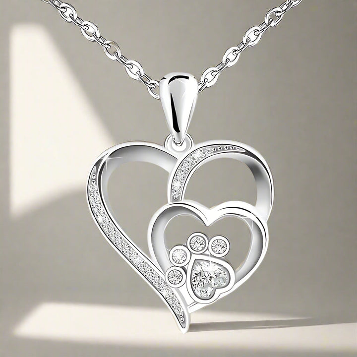 Sterling Silver Paw & Heart Necklace with Zirconia 1