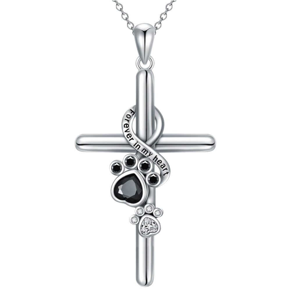 925 Sterling Silver Paw & Cross Necklace 2