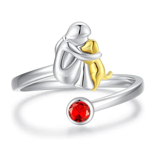 Sterling Silver Dog & Girl Ring - adjustable and symbolic - Erin